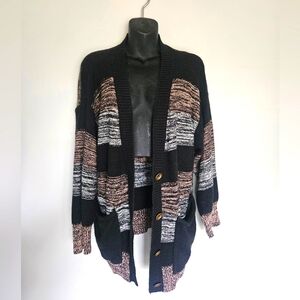 Miracle USA black colorblock boyfriend cardigan sweater oversized S/M small med